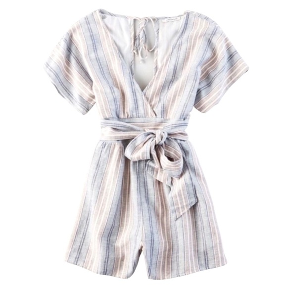 AMERICAN EAGLE OUTFITTERS — LINEN BLEND MULTICOLOR STRIPED ROMPER, SIZE US XS - Picture 3 of 5
